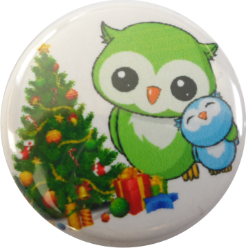 Eulen mit Christbaum Button Eulen mit Christbaum Button